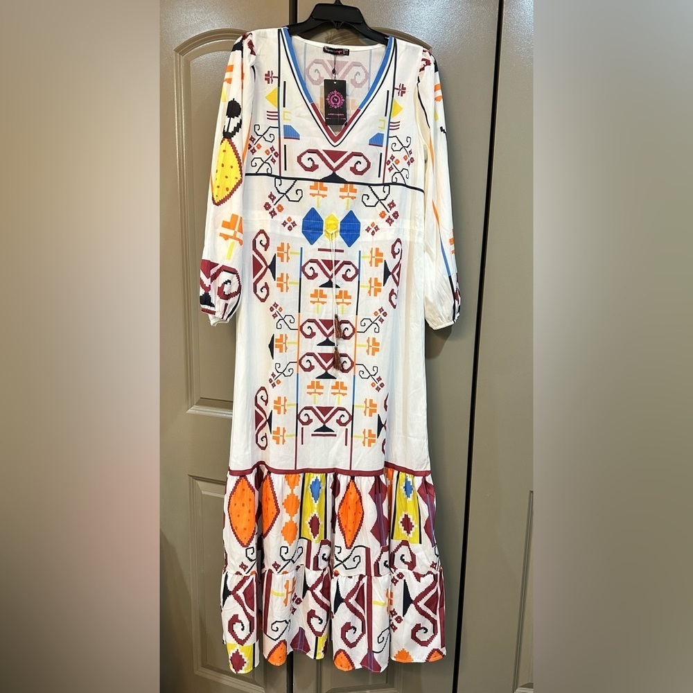 Colorful Geometric Long Sleeve Dress - Picture 2 of 5